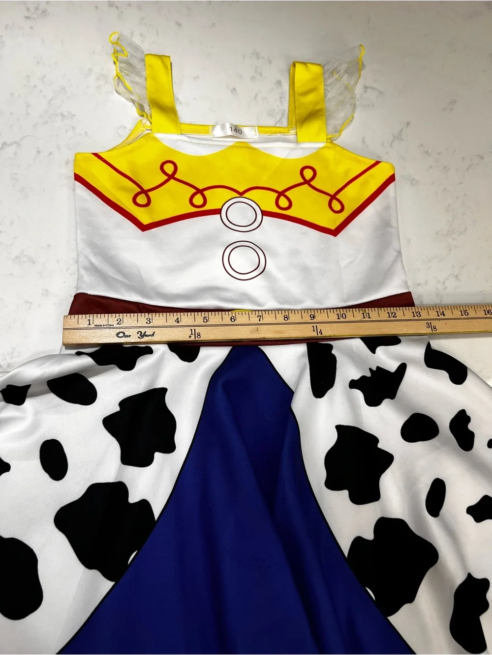 Cowprint Sheriff-Inspired Dress in Yellow, Blue & White - Picture 9 of 14